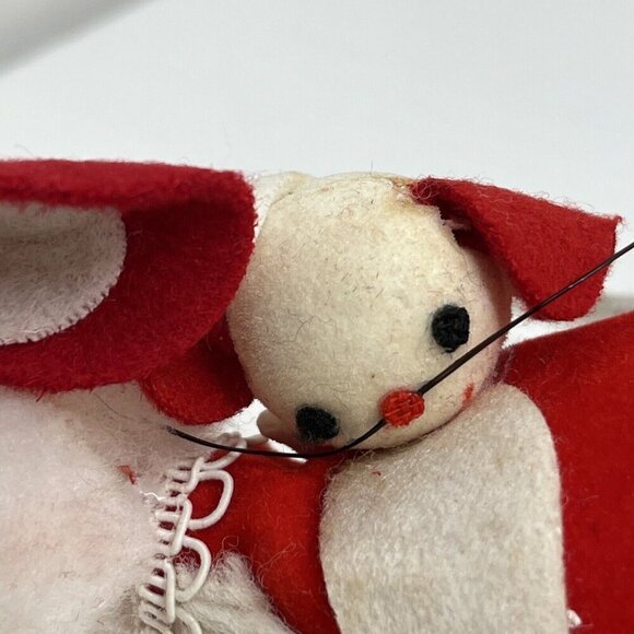 Vintage Christmas White Red Flocked Felt Mouse Mice Tree Ornaments Made in Japan - Picture 9 of 16
